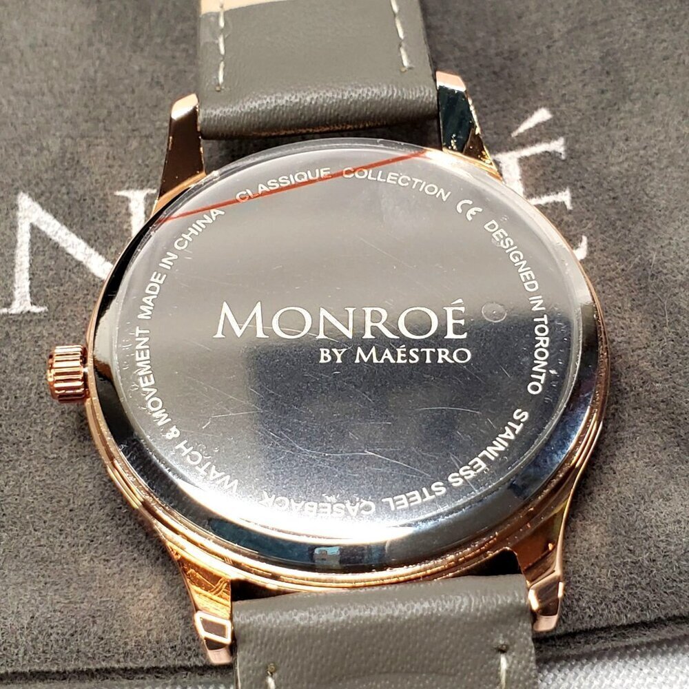 Monroe By Maestro Womans Rose Gold Color Watch With Grey Genuine Leather Strap - Picture 2 of 8